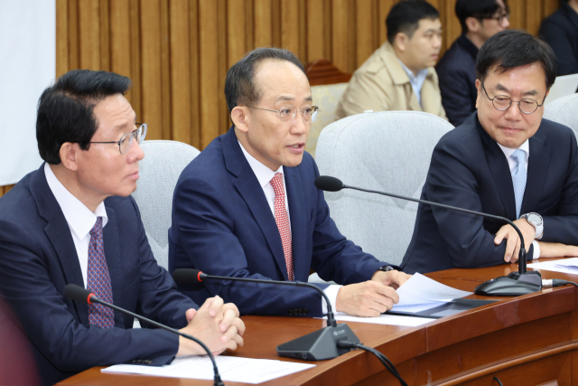 국민의힘 추경호 원내대표가 5일 오전 서울 여의도 국회에서 열린 원내대책회의에서 발언하고 있다. 연합뉴스