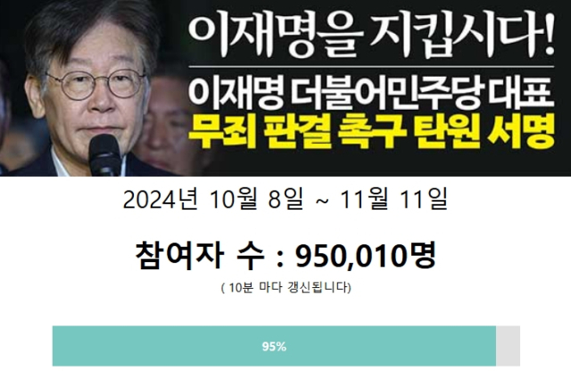 이재명 더불어민주당 대표 무죄 판결 촉구 탄원 서명 웹사이트