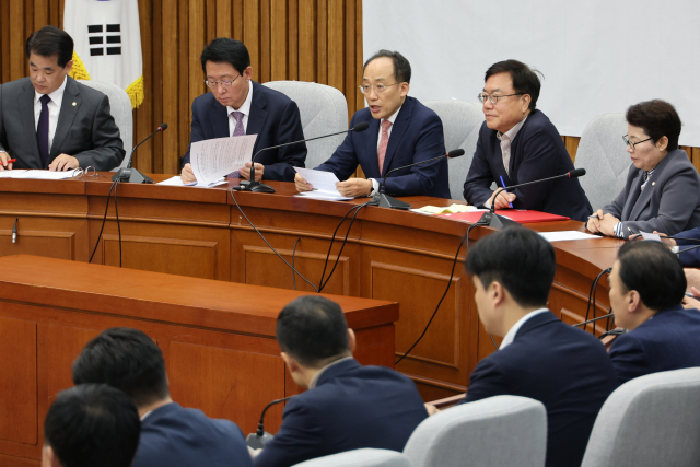 국민의힘 추경호 원내대표가 15일 오전 서울 여의도 국회에서 열린 원내대책회의에서 발언하고 있다. 연합뉴스