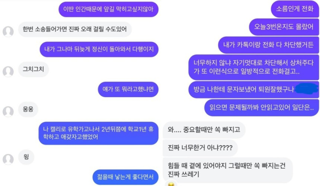 A씨가 공개한 메시지 내용. 온라인 커뮤니티