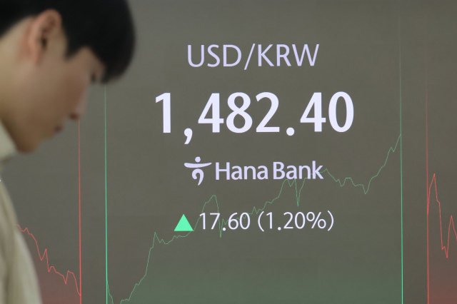 원/달러 환율이 장중 1,480원대를 돌파한 27일 서울 중구 하나은행 본점 딜링룸 현황판에 원/달러 환율 등 지수들이 표시되고 있다. 연합뉴스