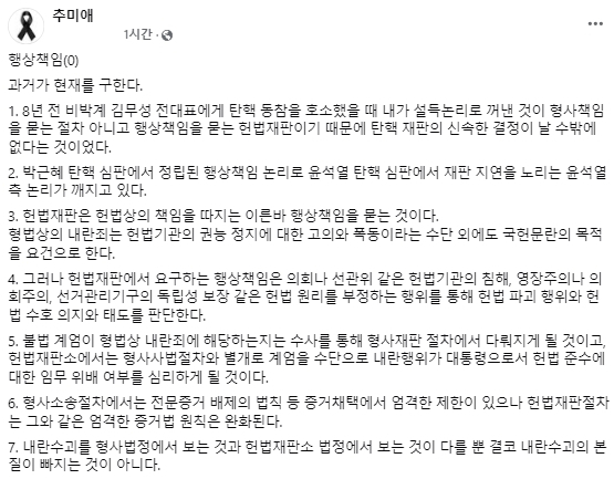 추미애 더불어민주당 국회의원 페이스북