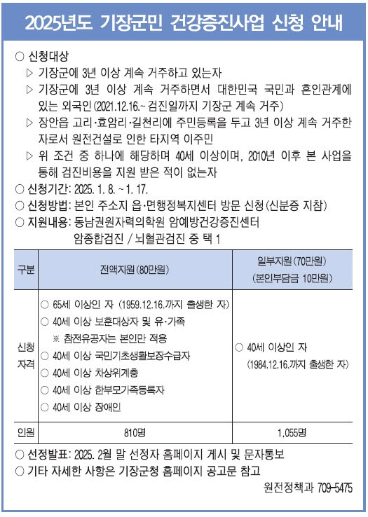 2025년 기장군민 건강증진사업 신청 안내문. [사진=기장군]