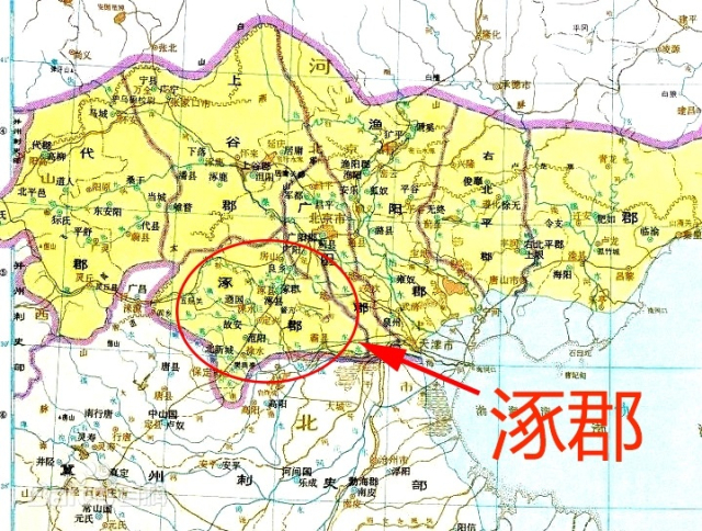 중국 지도상에 보이는 하북성 남쪽 보정시 부근의 수군 집결지 탁군. 고구려의 수도가 있었던 창려현, 노룡현은 탁군에서 동쪽으로 수천리 떨어져 있다.