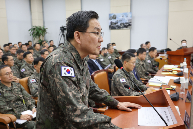 이진우 육군수도방위사령관이 14일 오후 서울 여의도 국회에서 열린 