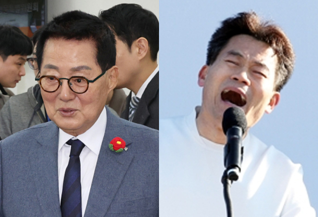 박지원 더불어민주당 의원, 한국사 강사 전한길 씨. 연합뉴스