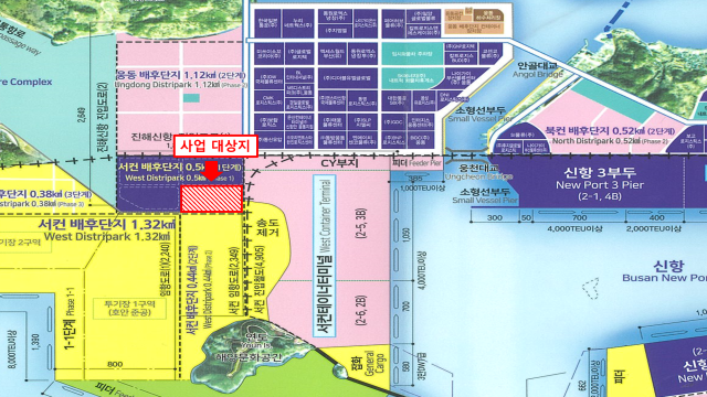 부산항 신항 서컨테이너부두 1단계 화물차휴게소 사업대상지 위치도. [사진=부산항만공사]