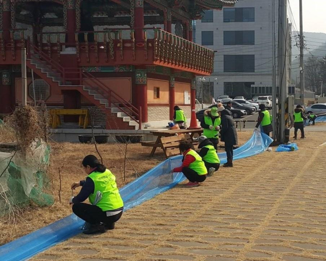 지난해 망월지 두꺼비 로드킬 방지 펜스 설치행사 모습. 수성구청 제공