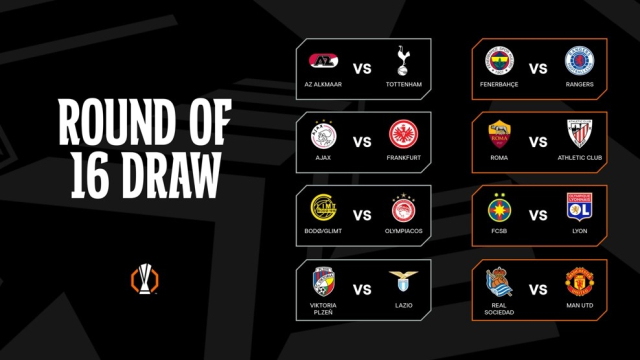 유럽축구연맹 2024-2025 유로파리그 16강 대진표. 유럽축구연맹 제공